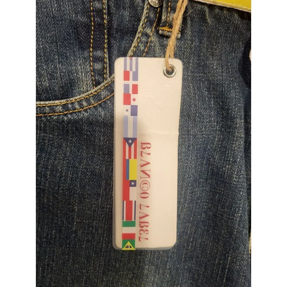 Blanco Label JEANS Blue Denim 34x34 Vintage Y2K‎ Baggy Flag Belt New NWT